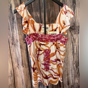 Savanna Jane Cream Tank Top with Orange and Magenta Print